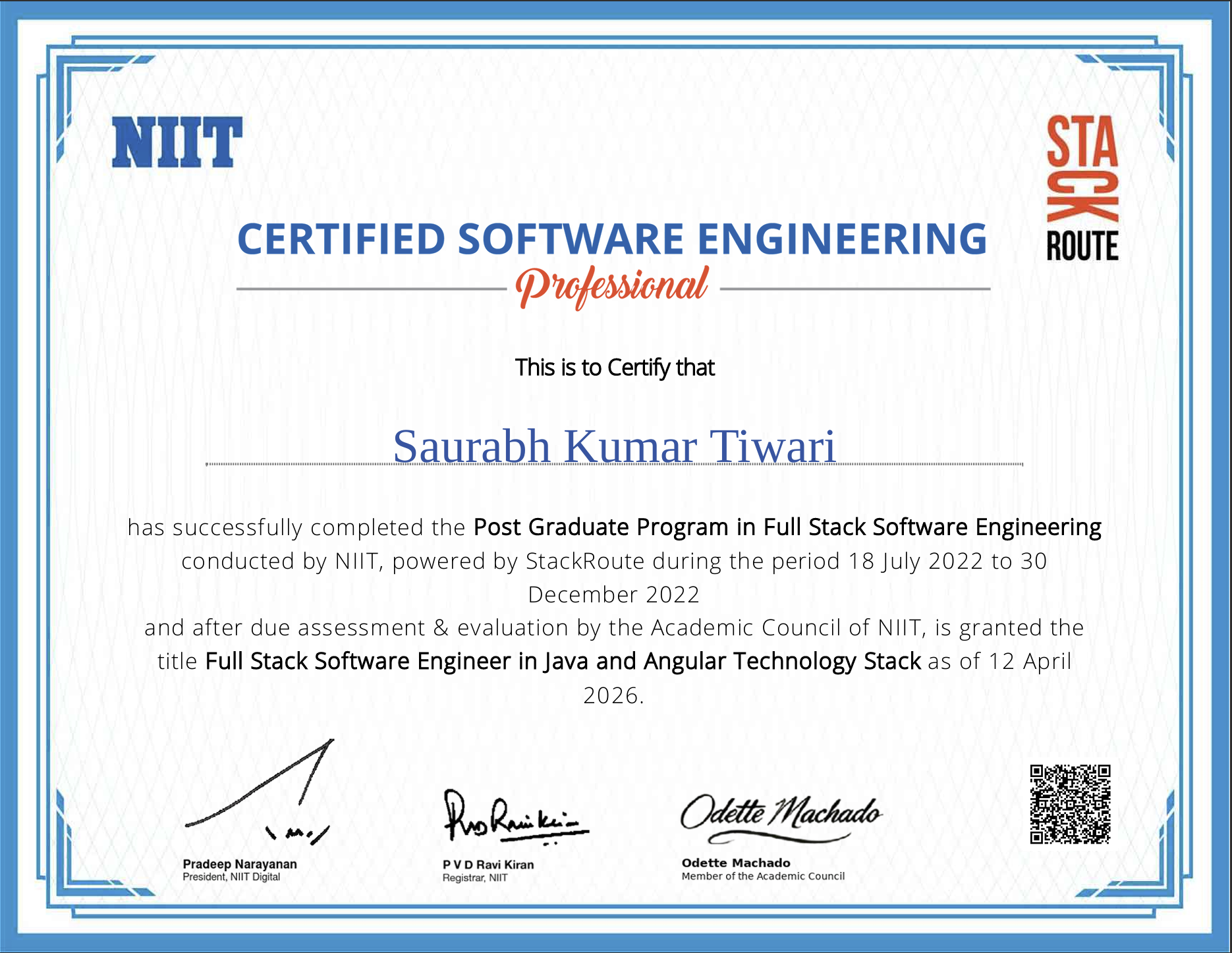 Post Graduate Certification in Full Stack Software Engineering
